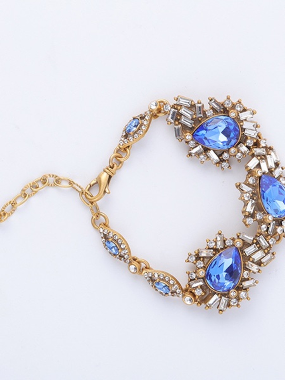 Gold-Tone Blue Teardrop Crystal Bracelet
